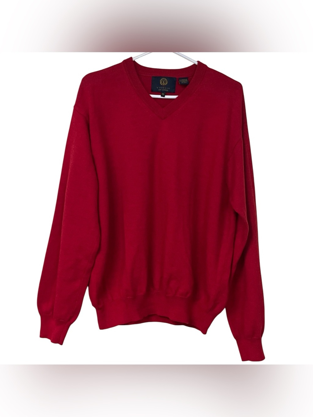 Classic V-Neck Sweater in Red by Viyella 100% Merino Wool